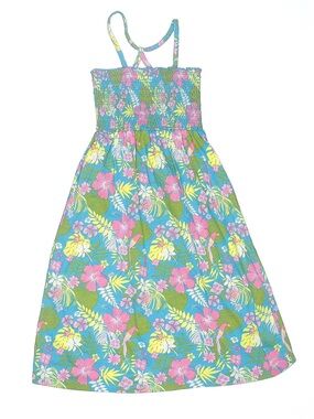 Nevada | Cotton Tropical Floral Smocked Maxi Sundress Blue, Pink & Yellow Dress